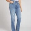 Donna High Rise Curve Straight Leg Jeans 32 Inch - Distressed Indigo