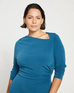 Velvety-Cool Jersey Cinched Dress - Midnight Rain