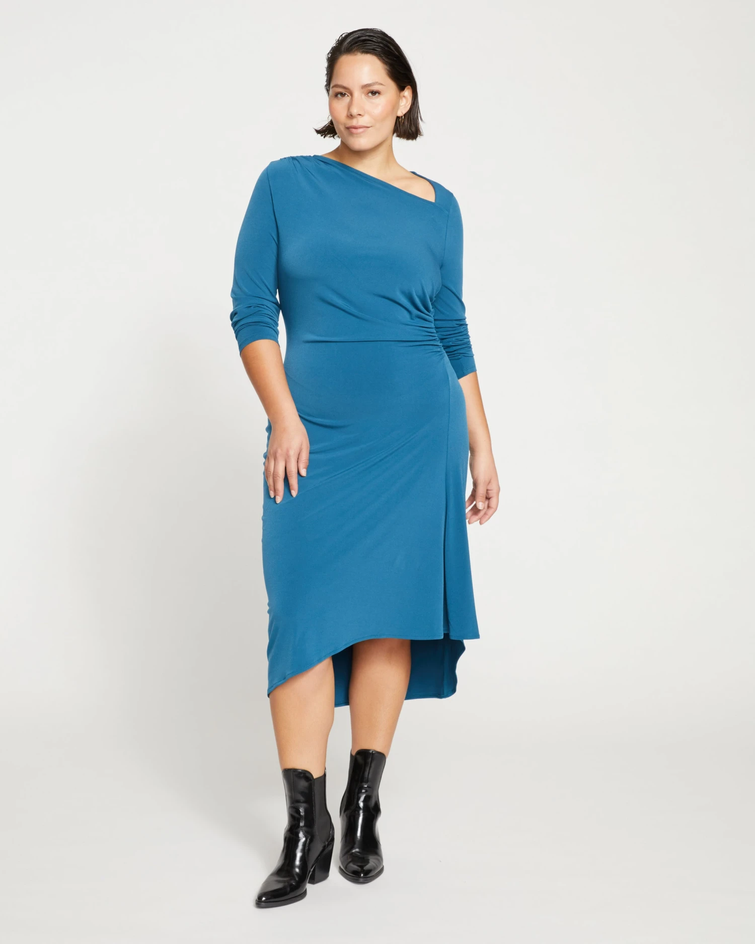 Velvety-Cool Jersey Cinched Dress - Midnight Rain - Image 2