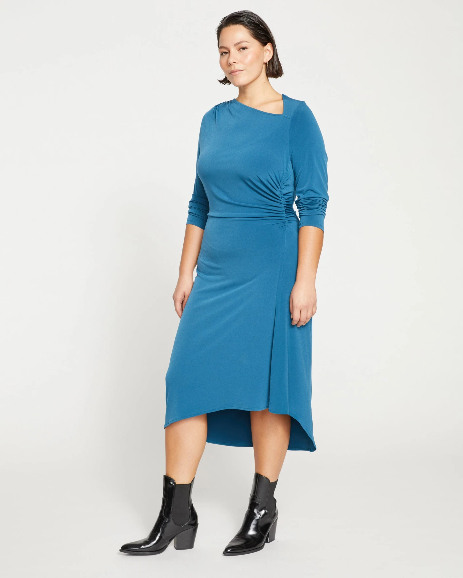 Velvety-Cool Jersey Cinched Dress - Midnight Rain - Image 3