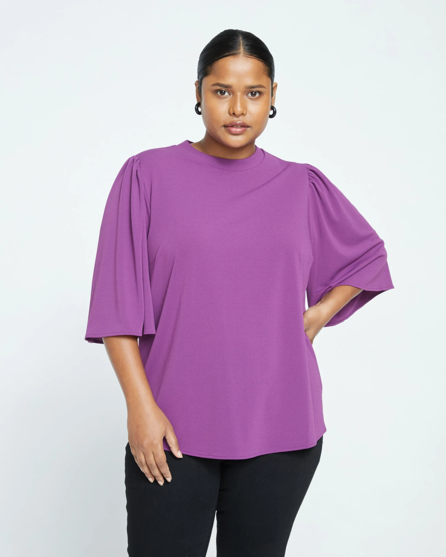 Crepe Jersey Capelet Blouse - Compote - Image 2