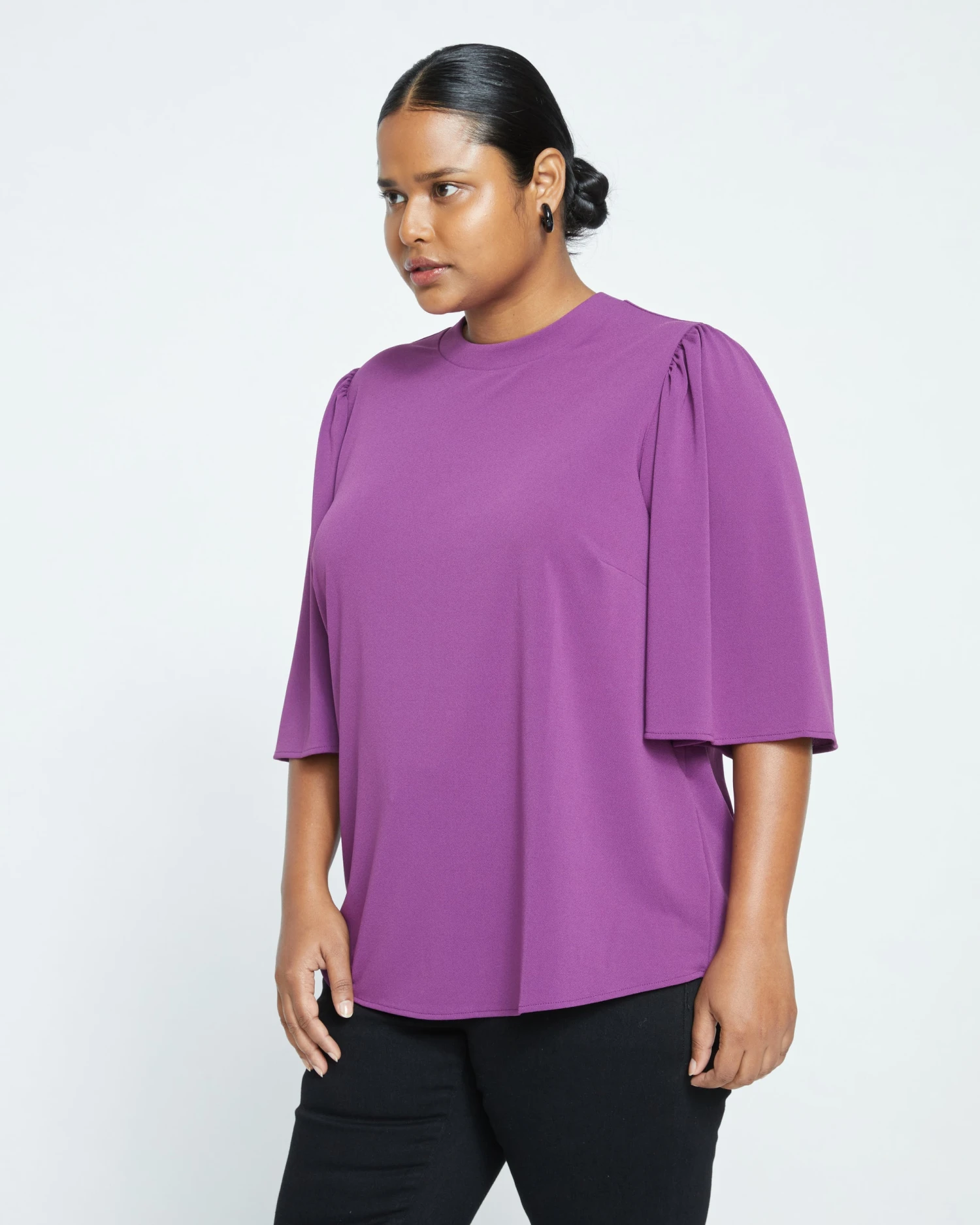 Crepe Jersey Capelet Blouse - Compote - Image 3