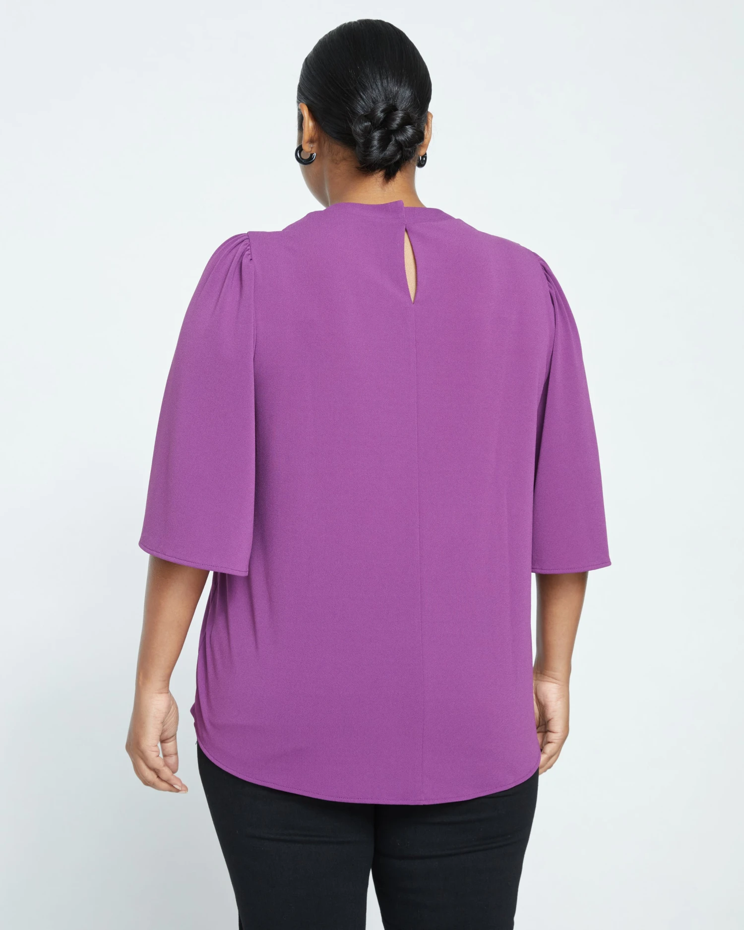 Crepe Jersey Capelet Blouse - Compote - Image 4