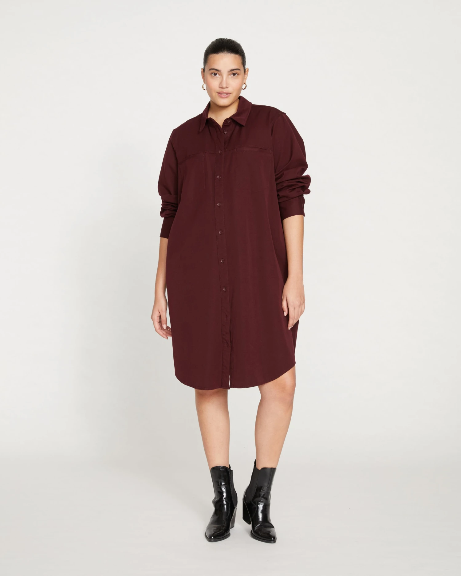 Carefree Stretch Twill Shirtdress - Black Cherry