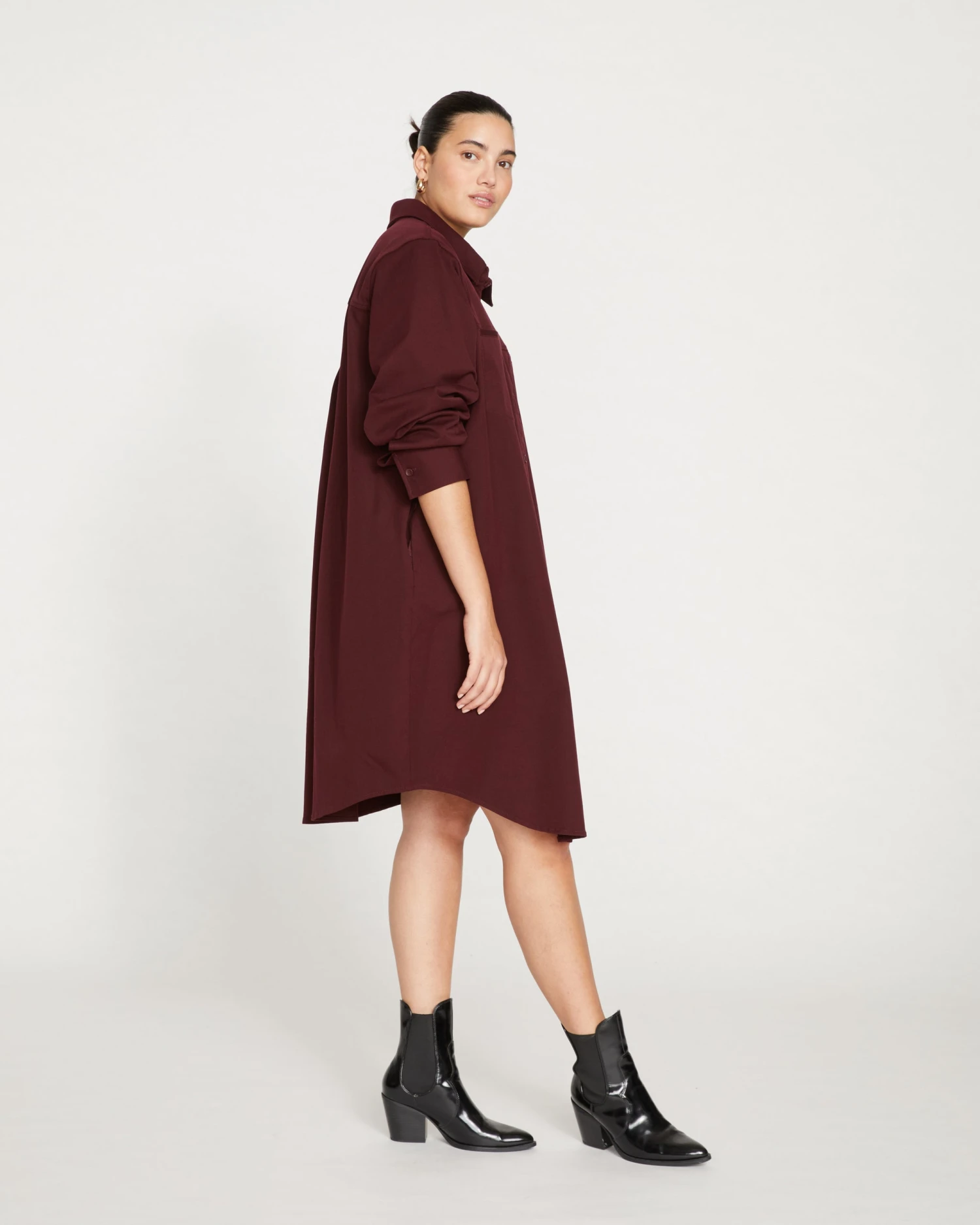 Carefree Stretch Twill Shirtdress - Black Cherry - Image 3
