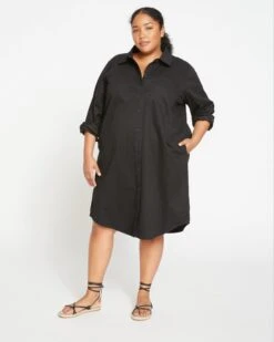 Carefree Stretch Twill Shirtdress - Black