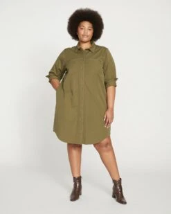 Carefree Stretch Twill Shirtdress - Ivy