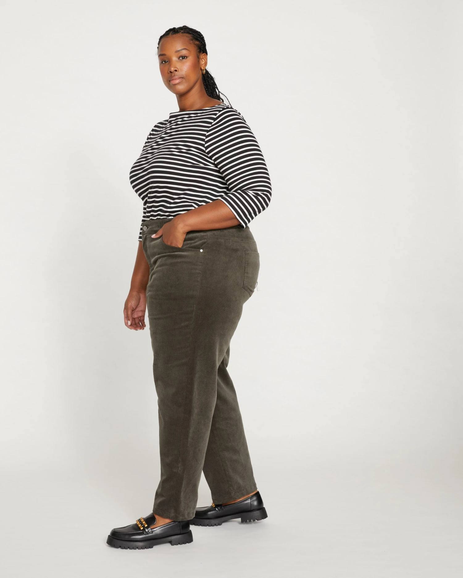 Cassidy High Rise Straight Corduroy Pants - Nori - Image 3