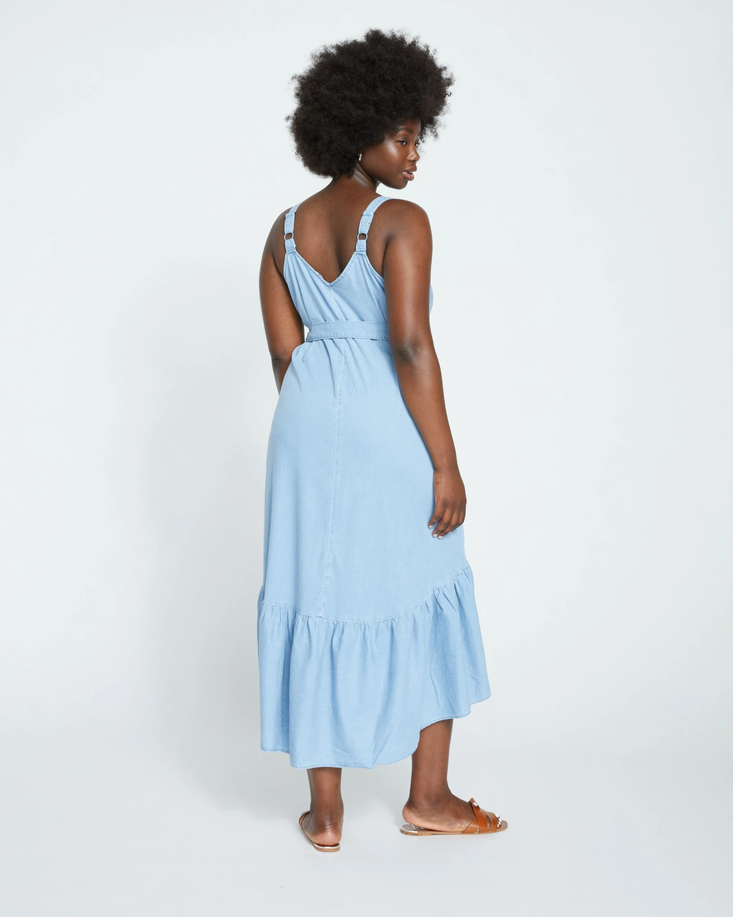 Perfect Chambray Flutter Hem Dress - Morning Blue - Image 4