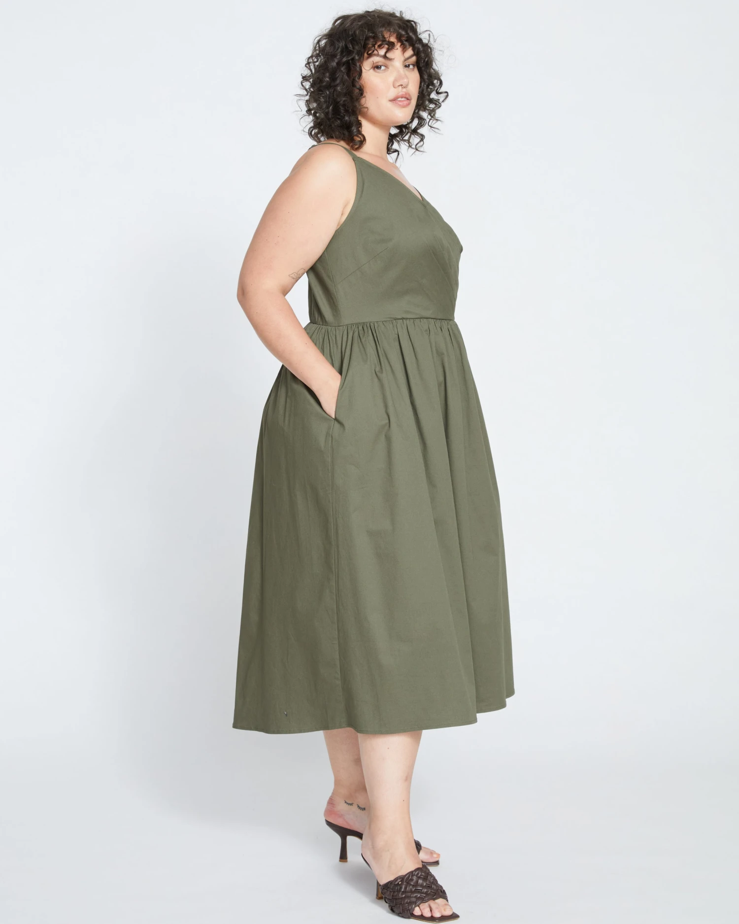Bellport Sateen Crossover Dress - Tarragon - Image 7