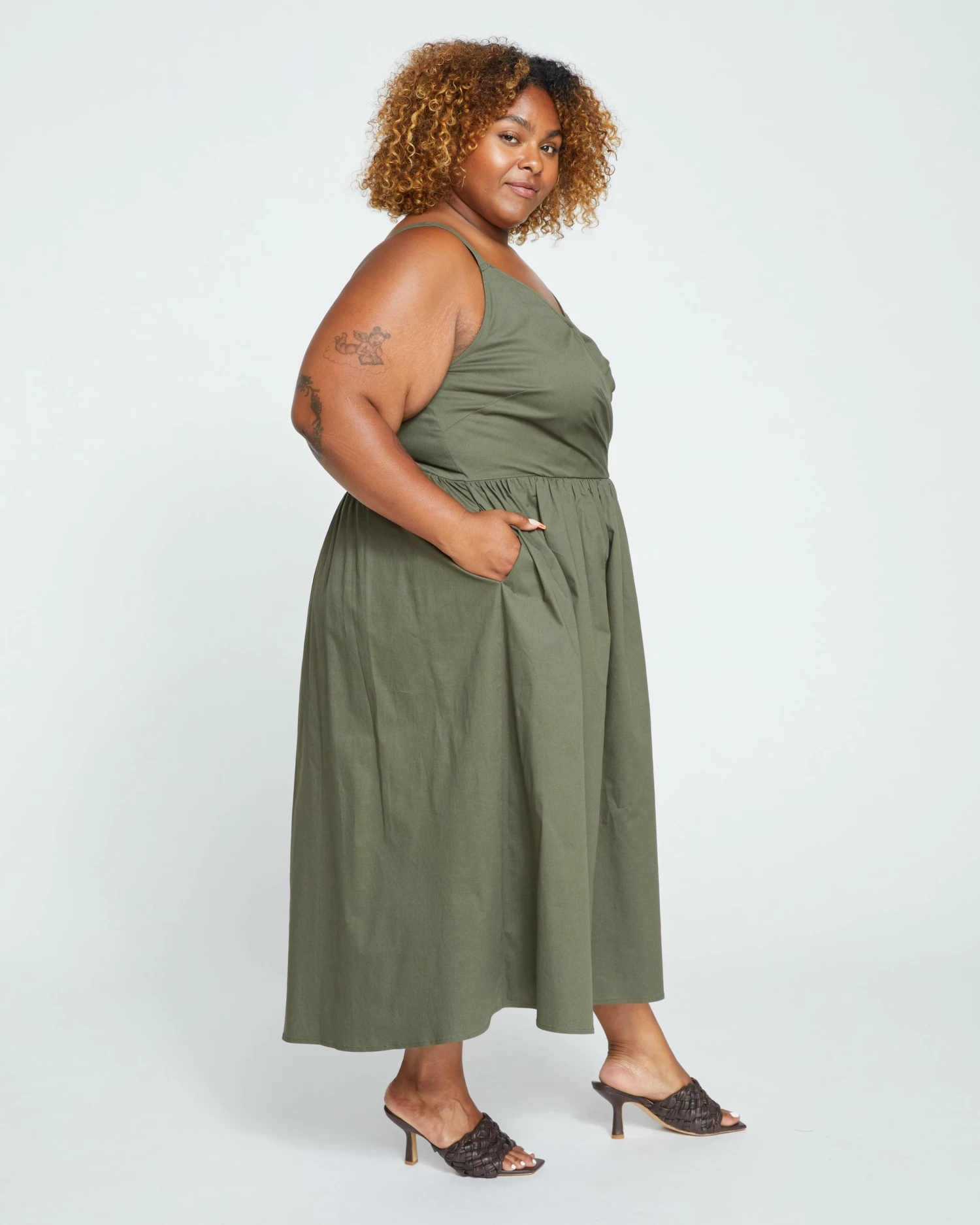 Bellport Sateen Crossover Dress - Tarragon - Image 3