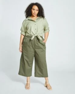 Newport Sateen Wide Leg Pant - Tarragon