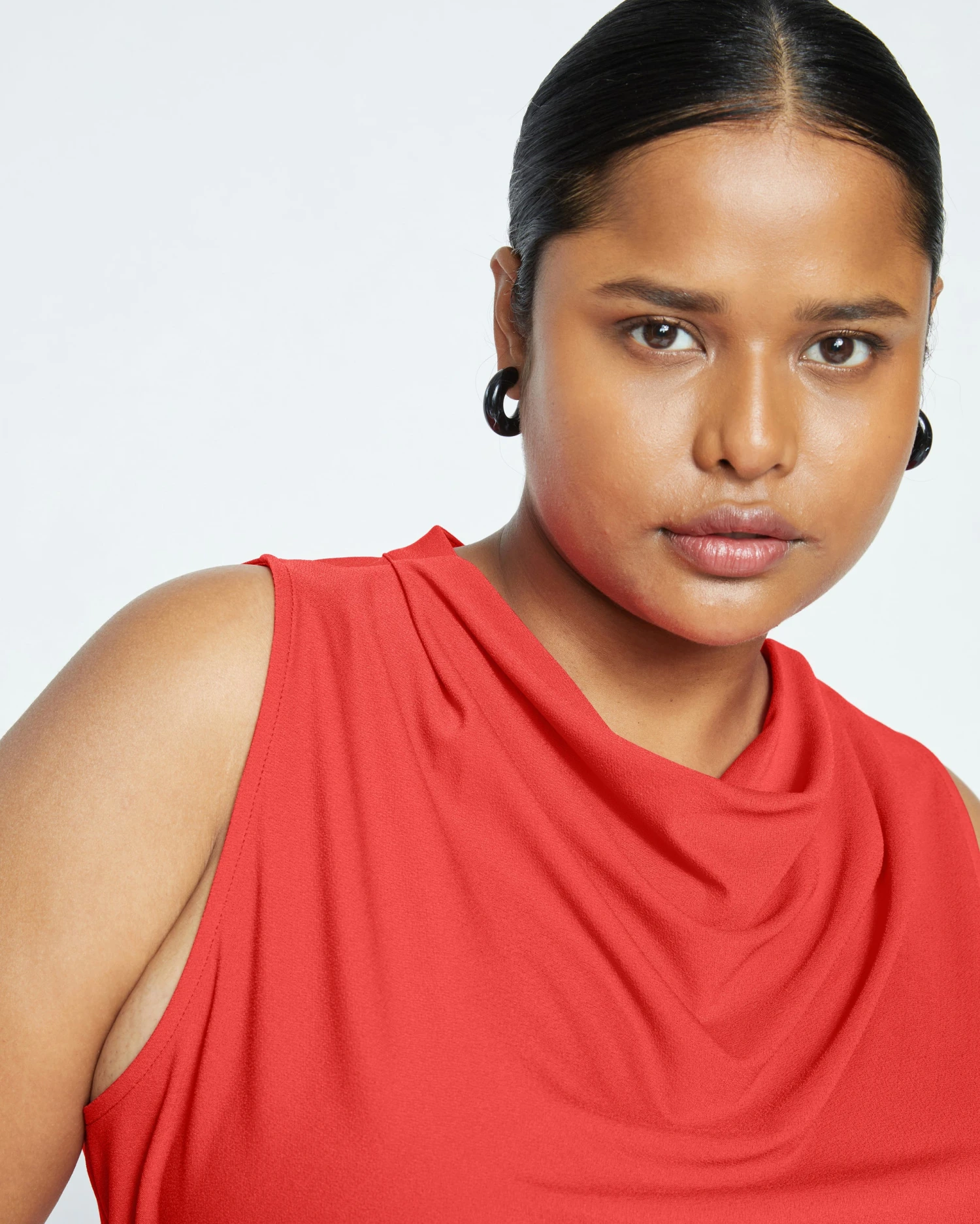 Crepe Jersey Cowl Tank Blouse - Vermilion Red - Image 2