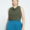 Crepe Jersey Cowl Tank Blouse - Evening Forest