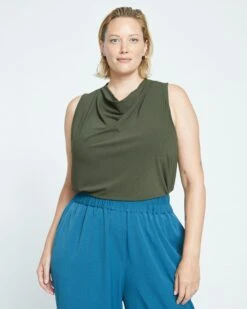 Crepe Jersey Cowl Tank Blouse - Evening Forest