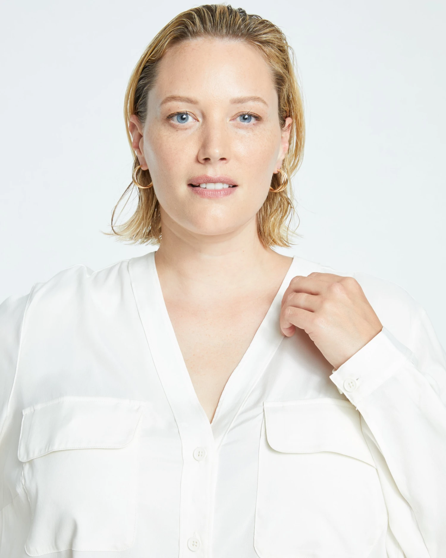 Cooling Stretch Cupro Button-Down Blouse - Cream - Image 2