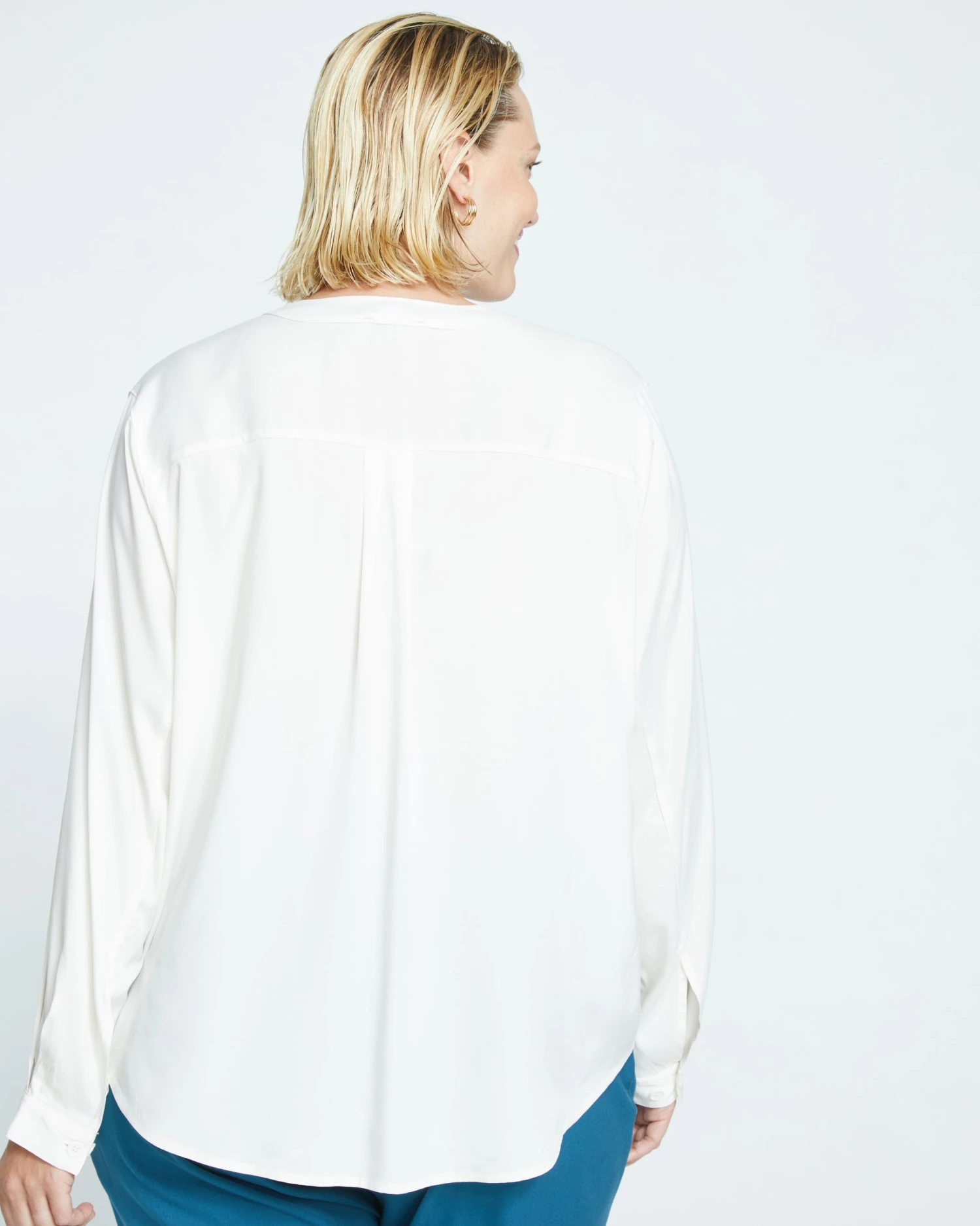 Cooling Stretch Cupro Button-Down Blouse - Cream - Image 5