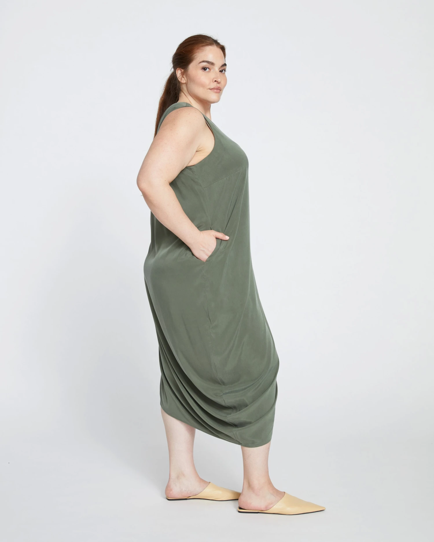 Iconic Cooling Cupro Geneva V Tank Dress - Tarragon - Image 3