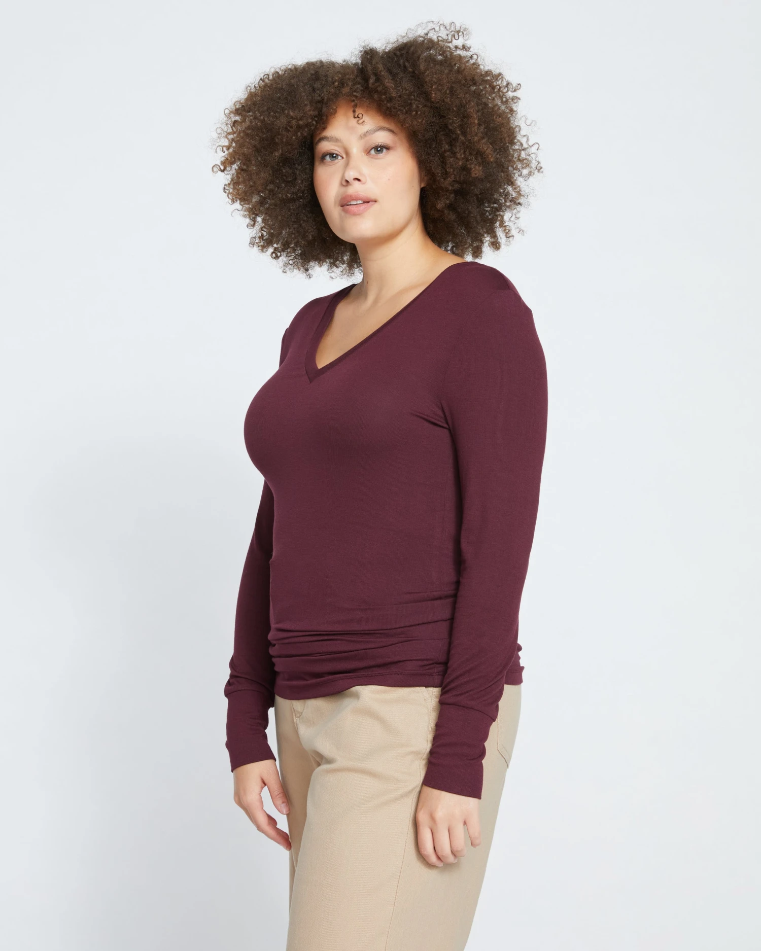Foundation Long Sleeve V-Neck Tee - Black Cherry - Image 3