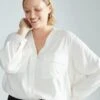 Cooling Stretch Cupro Button-Down Blouse - Cream