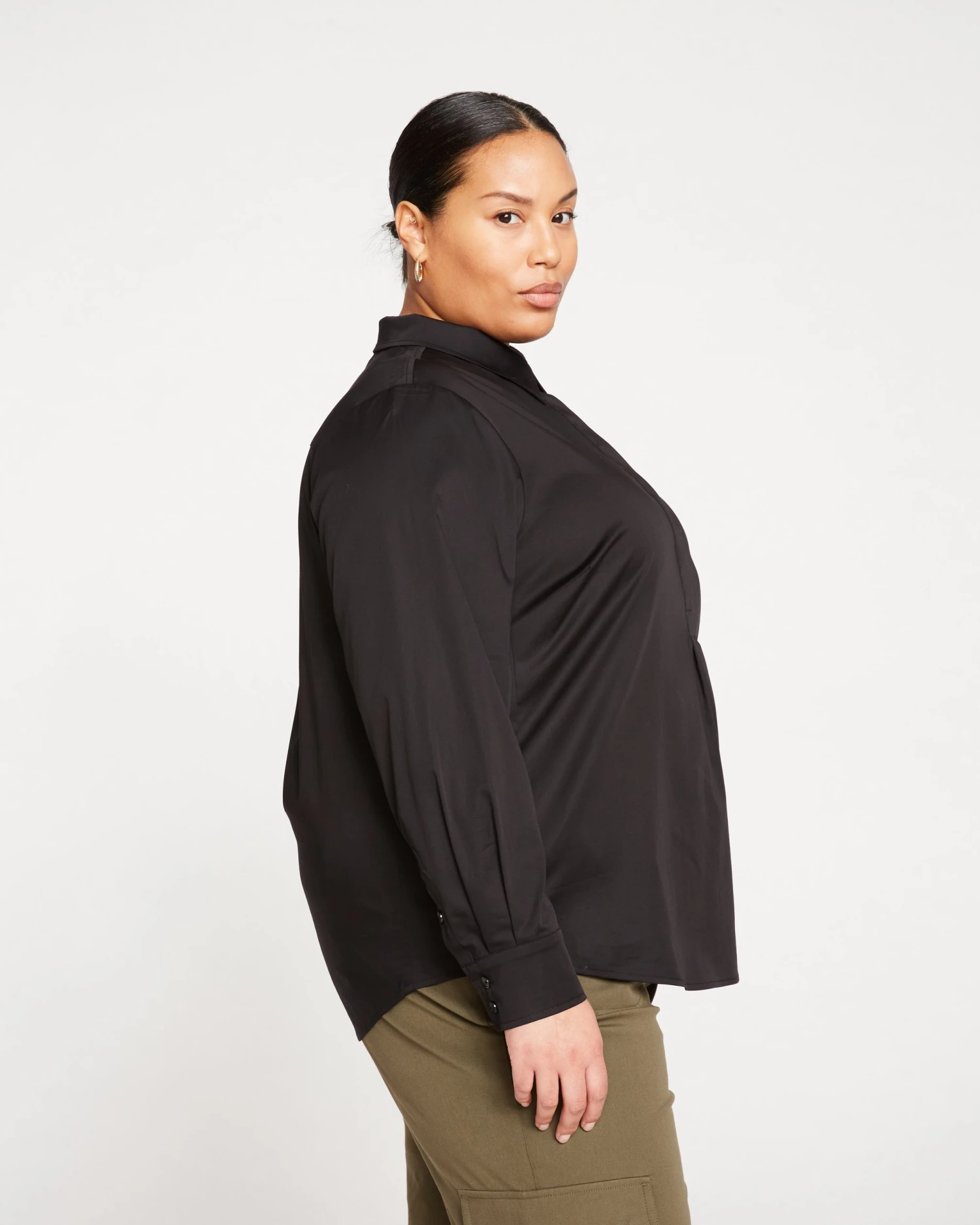 Elbe Popover Stretch Poplin Shirt Classic Fit - Black - Image 4