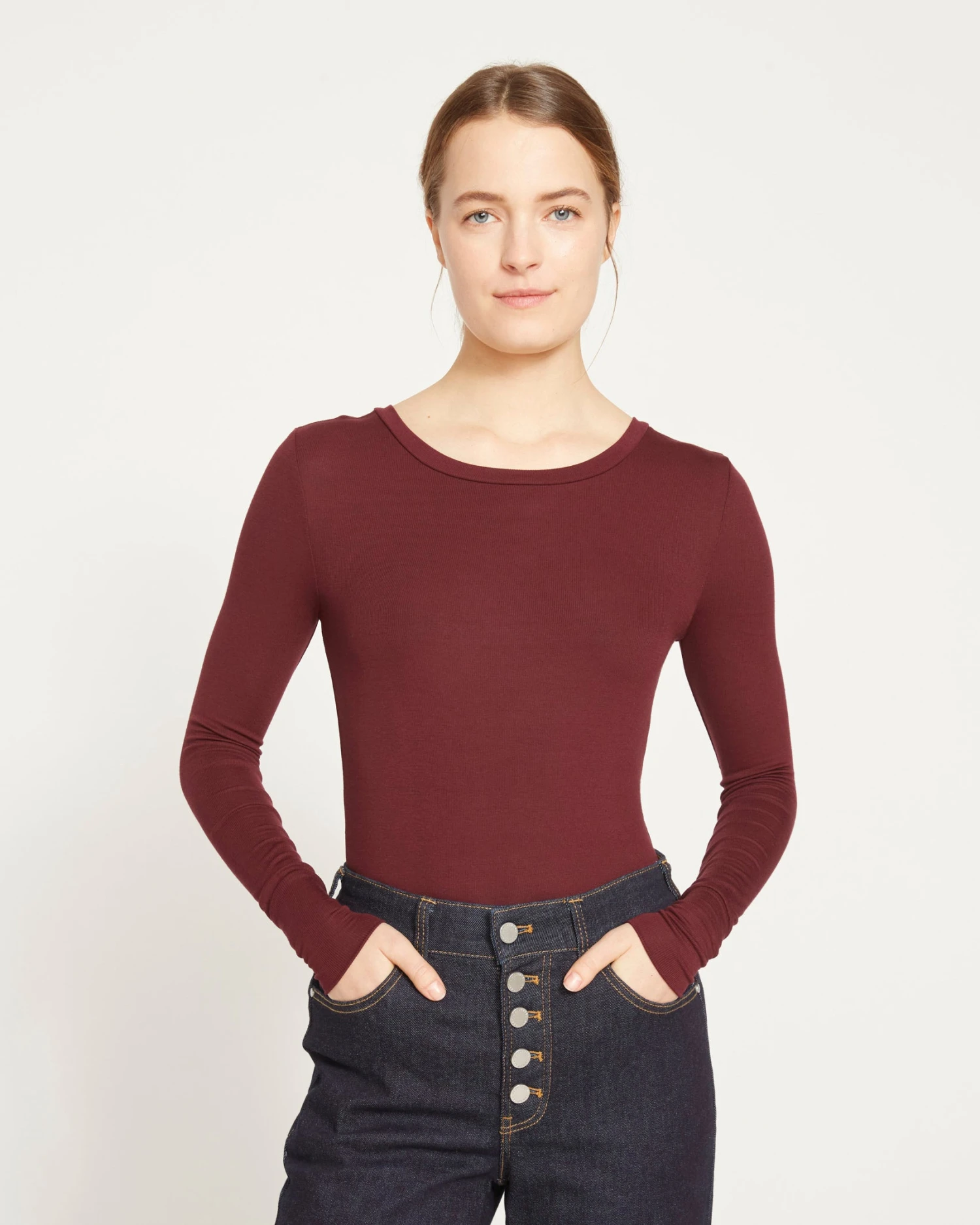 Foundation Long Sleeve Crew Neck Tee - Black Cherry - Image 3