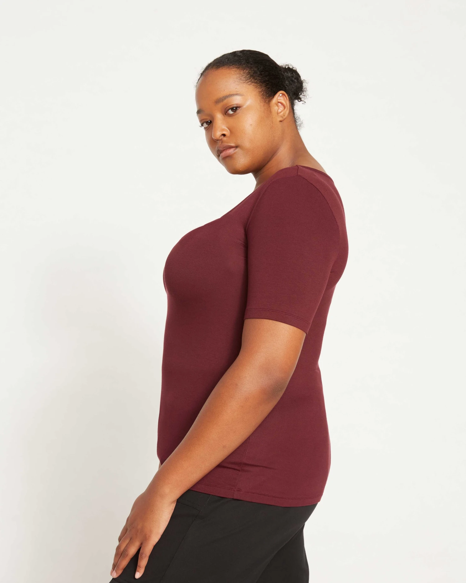 Foundation Short Sleeve Square Neck Tee - Black Cherry - Image 4