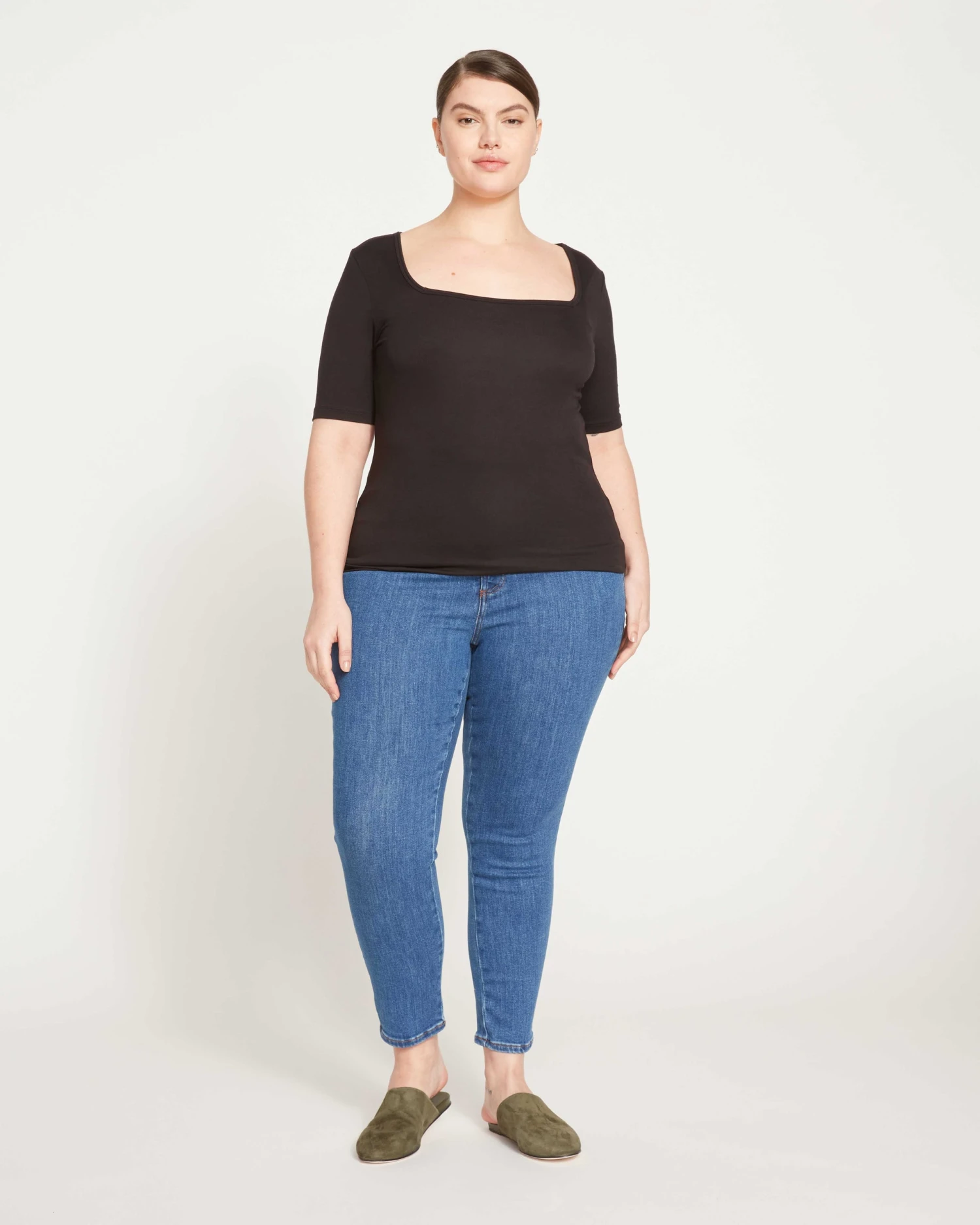 Foundation Short Sleeve Square Neck Tee - Black - Image 5