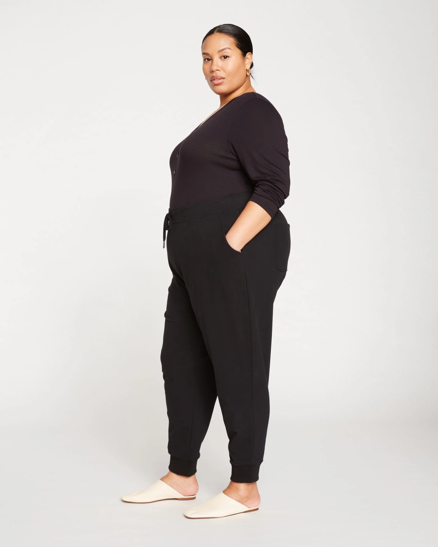 Heather Brushed Terry Drawstring Jogger - Black - Image 4