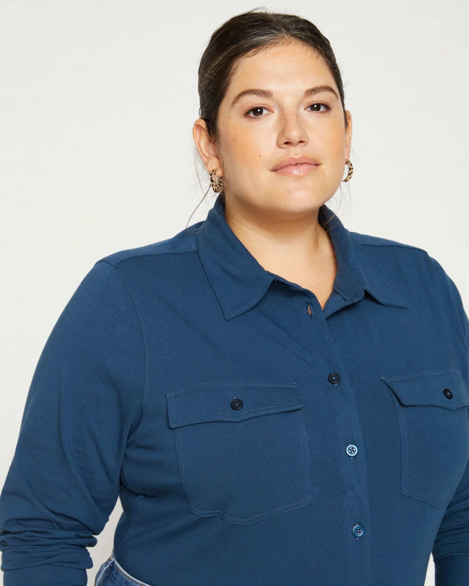 Ava Cotton Jersey Button-Down Shirt - Storm