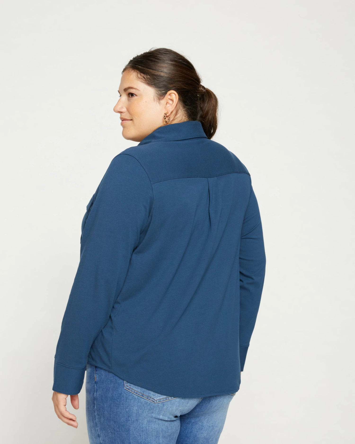 Ava Cotton Jersey Button-Down Shirt - Storm - Image 4