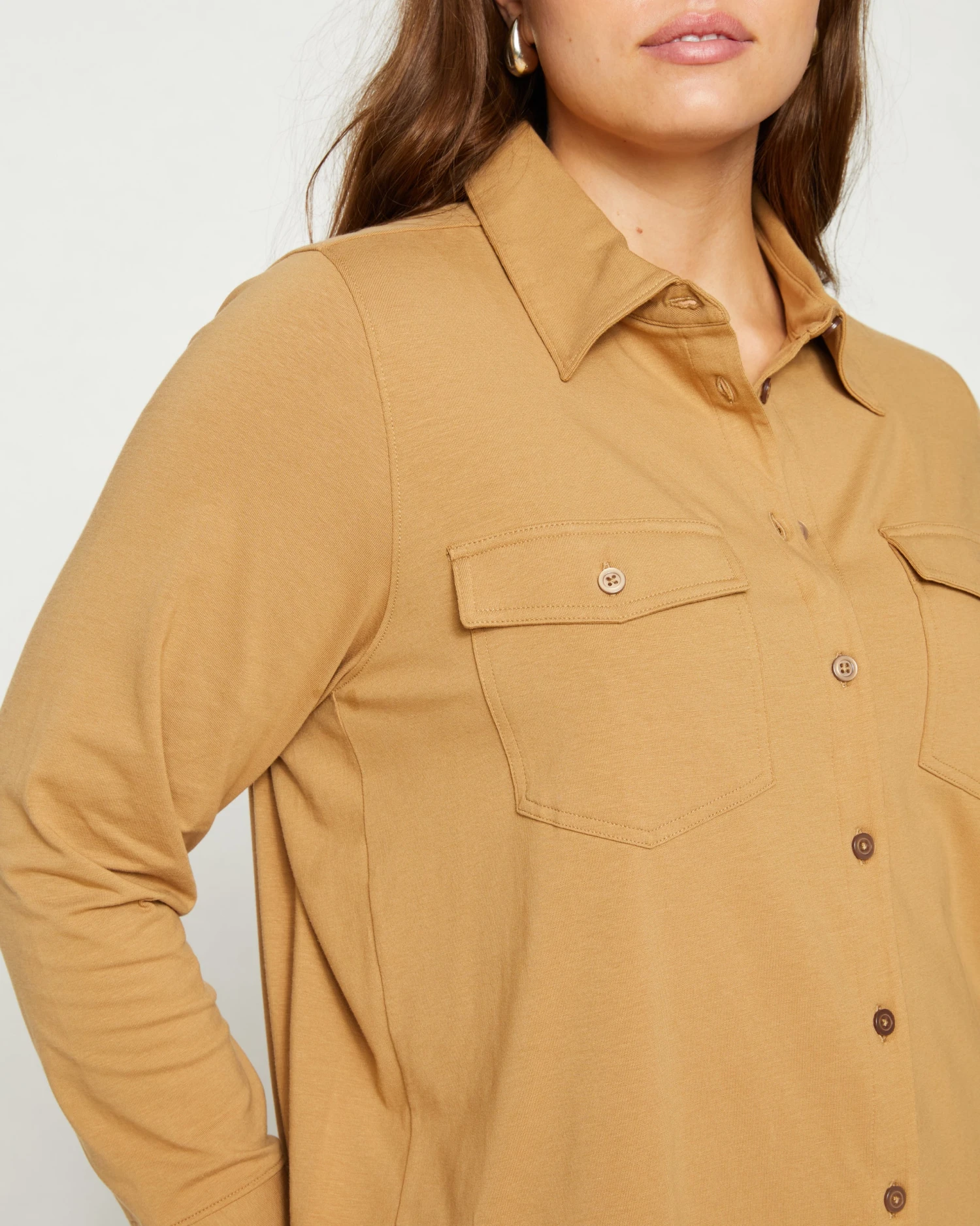 Ava Cotton Jersey Button-Down Shirt - Vintage Khaki - Image 2
