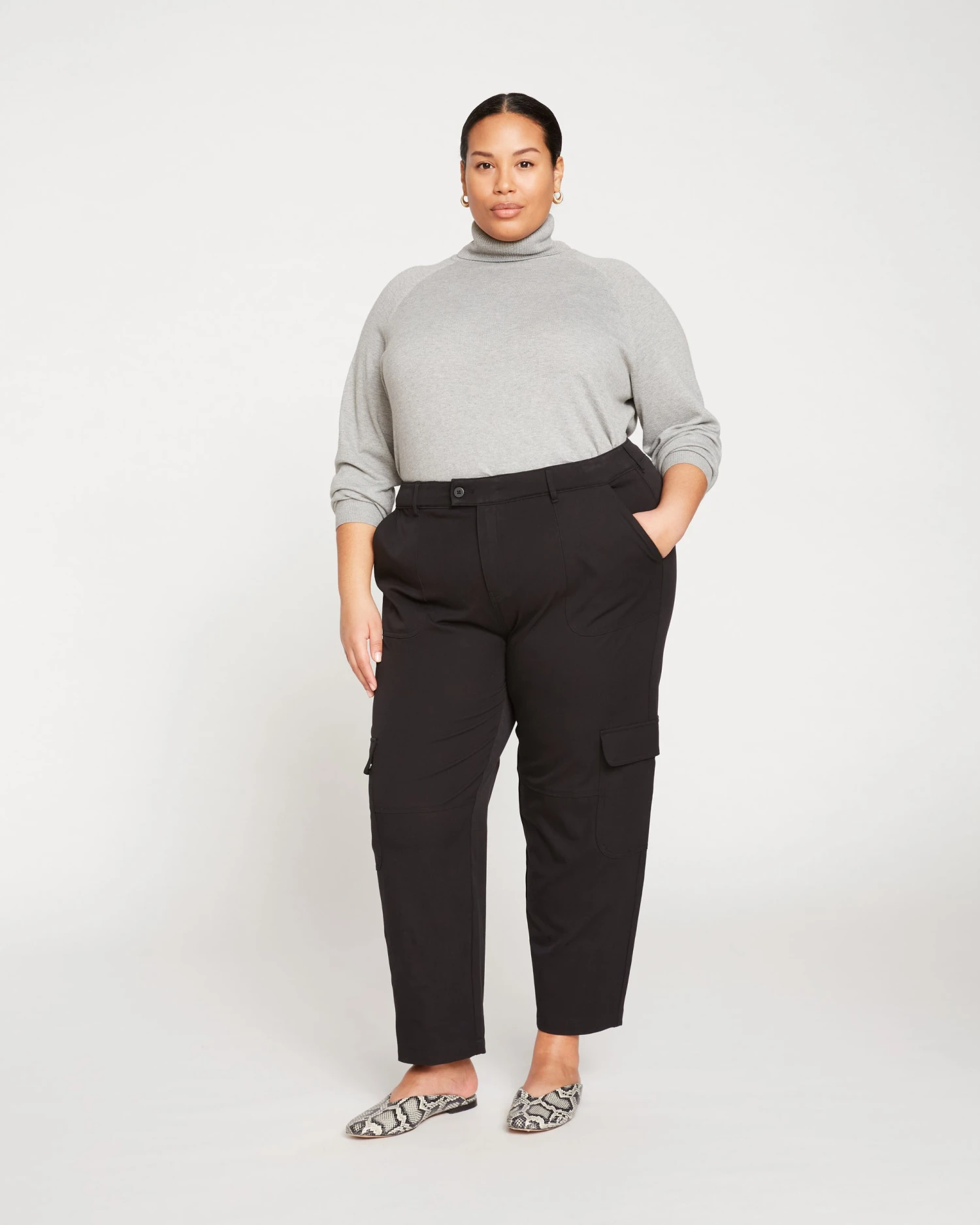 Karlee Stretch Cotton Twill Cargo Pants - Black - Image 2