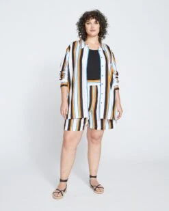 Juniper Linen Easy Pull-On Shorts - 70s Summer Stripe