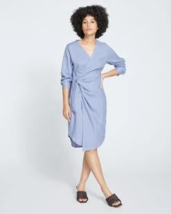 Starboard Linen Wrap Shirtdress - Pressed Pansy