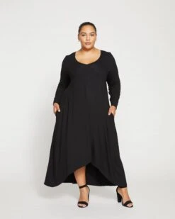 Athena Long Sleeve Divine Jersey Dress - Black