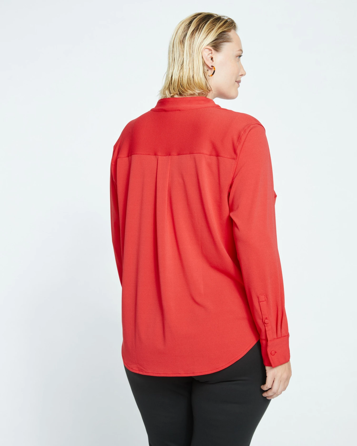 Crepe Jersey Long Sleeve Tess Blouse - Vermilion Red - Image 4