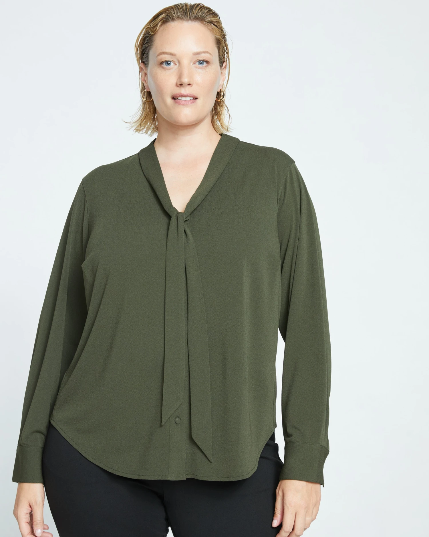 Crepe Jersey Long Sleeve Tess Blouse - Evening Forest - Image 2
