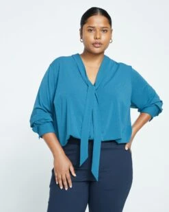 Crepe Jersey Long Sleeve Tess Blouse - Midnight Rain