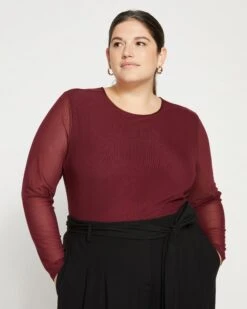 Tinsel Jersey-Lined Fine Mesh Top - Rioja