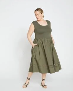 Chloe Combo Dress - Tarragon