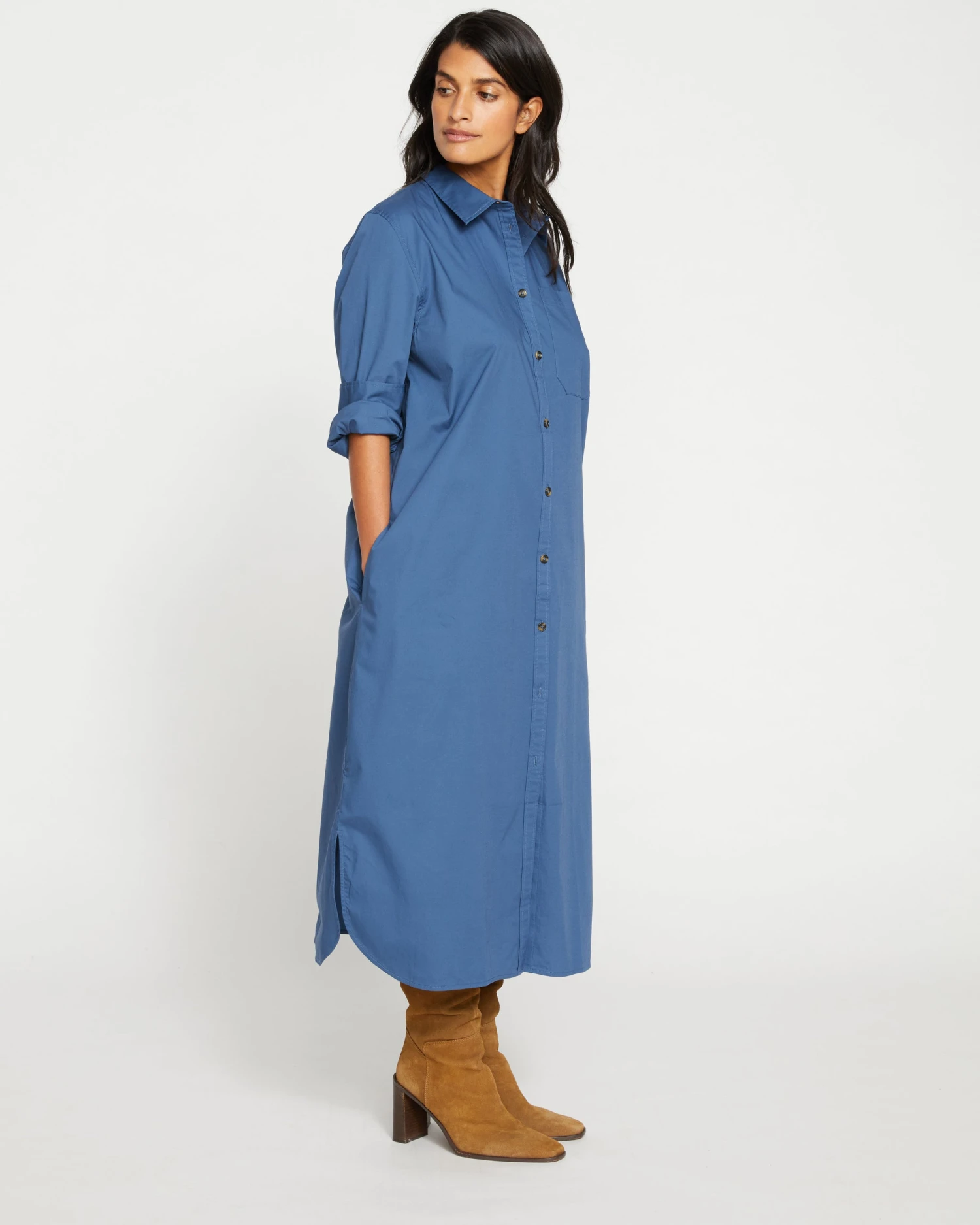 Odeon Stretch Poplin Shirtdress - Bleu Scolaire - Image 3