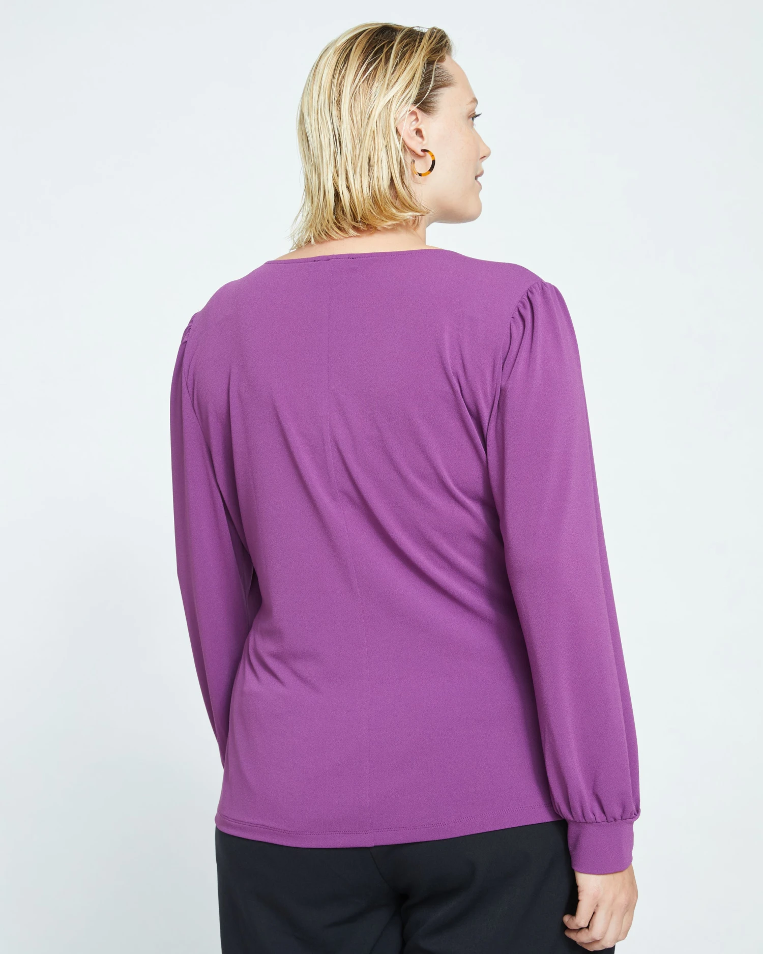 Crepe Jersey Gathered V-Neck Blouse - Compote - Image 4