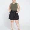 Harbor Stretch Twill Paperbag Shorts - Black