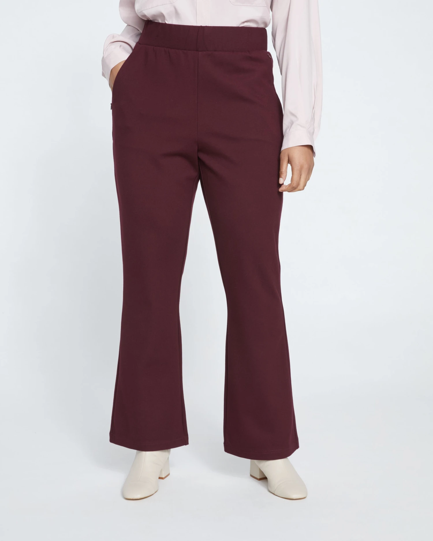 Pull On Bootcut Ponte Pants - Black Cherry - Image 2