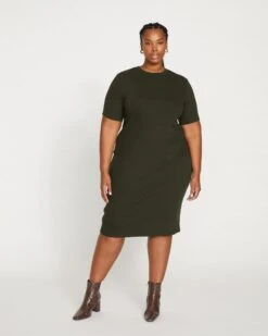 Aspen Rib T-Shirt Dress - Evening Forest