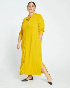 Sally Liquid Jersey Shirt Dress - Brass