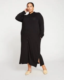 Sally Liquid Jersey Shirt Dress - Black