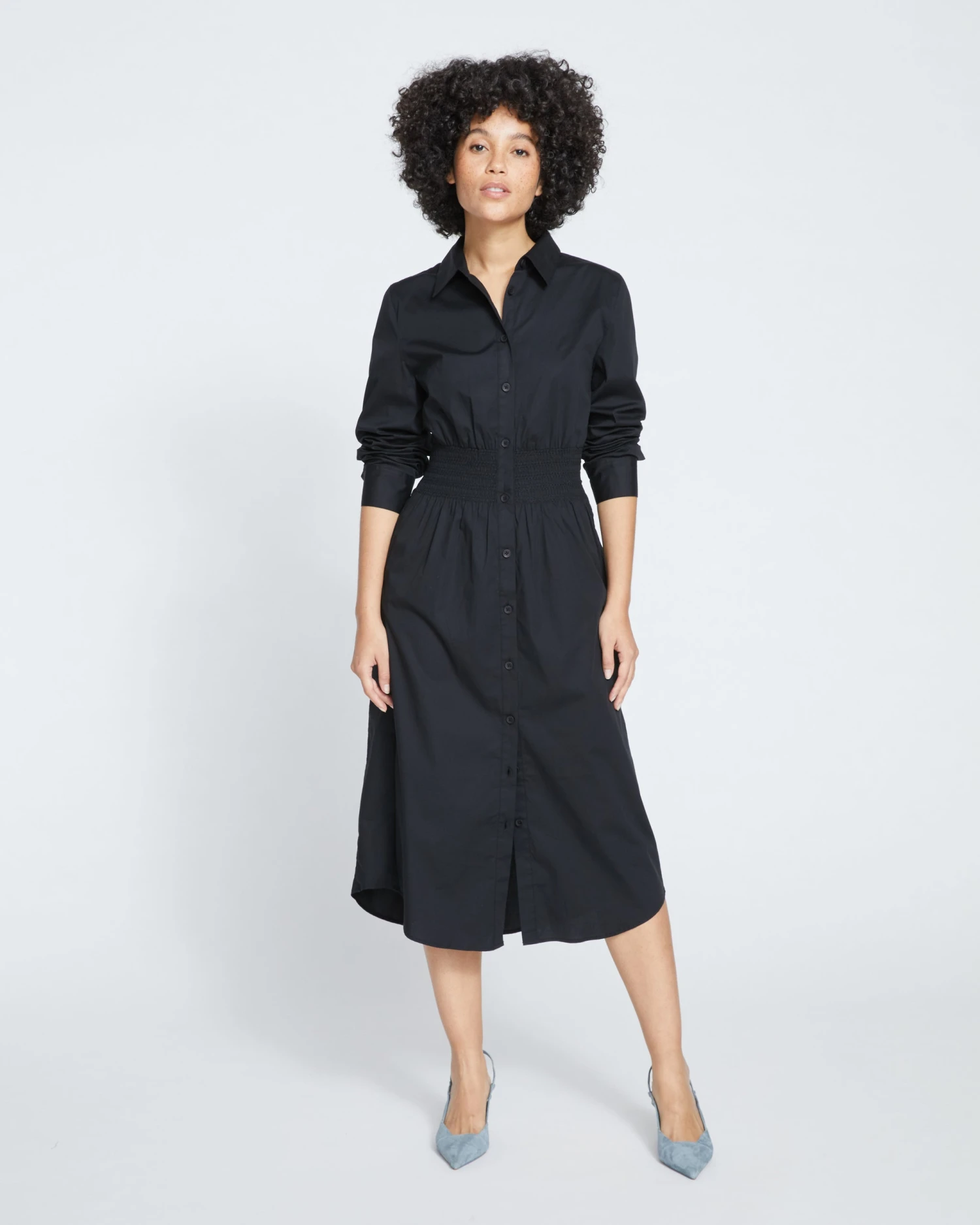 Hamptons Smocked Shirtdress - Black