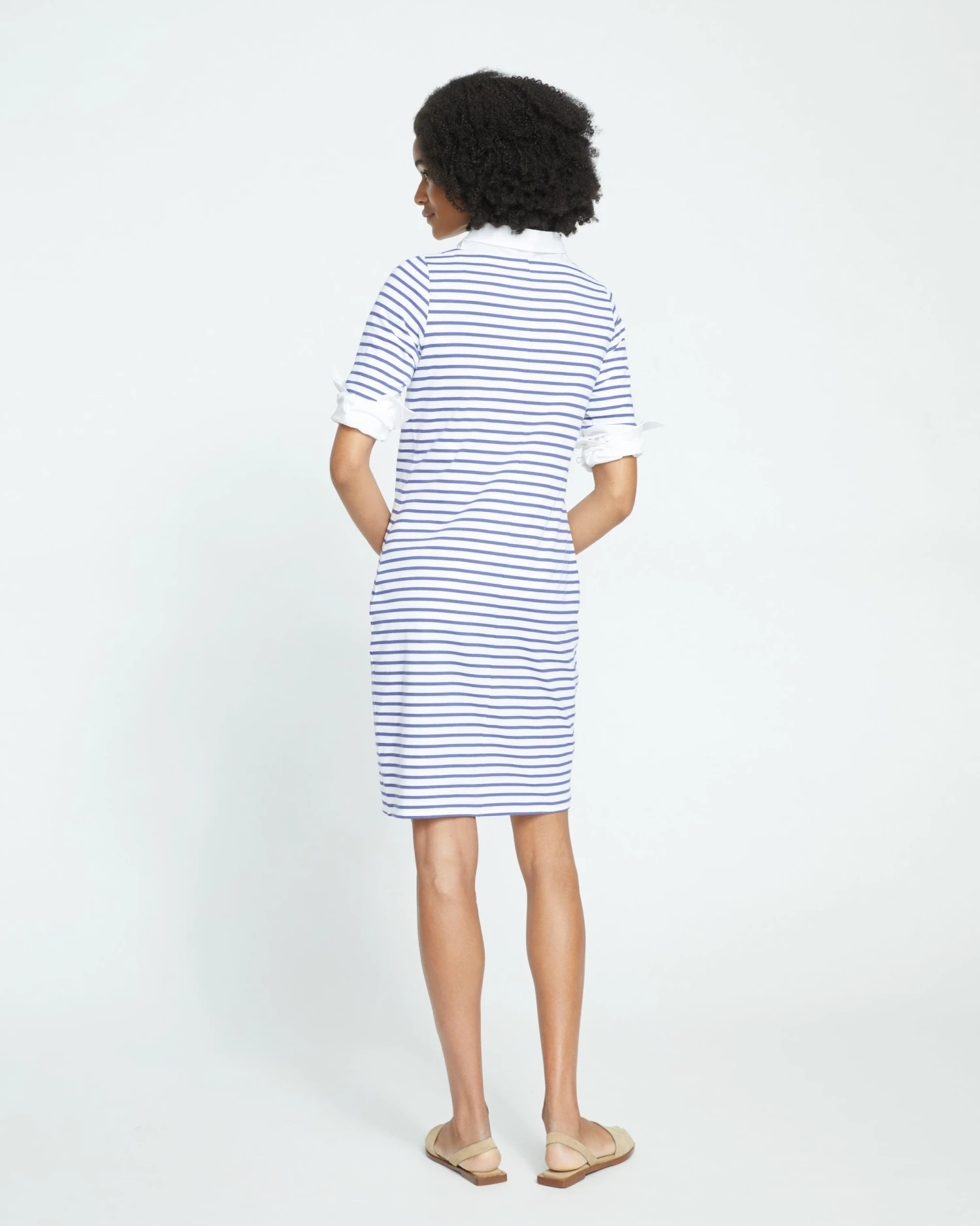 Belle Breton-Stripe Compact Jersey Dress - White/Navy Stripe - Image 4